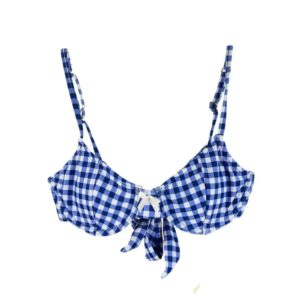 Seamolly Blue Gingham Bikini Set Underwire Swimsuit Two Piece Cottagecore XS NWT